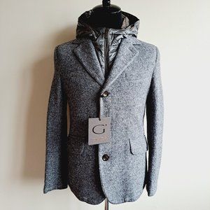 NEW Gimo's Men's Grey Wool Jacket Coat With Hoodie Bib Size 48 / S